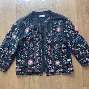 Rapsodia Grey Embroidered Beaded Boho 100% Cotton Jacket